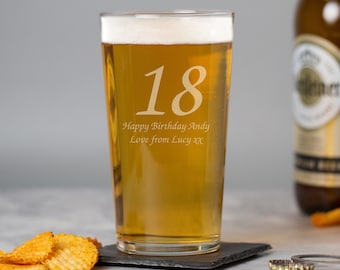 Personalised Age Birthday Pint Glass Engraved Gift For Him Dad Son Beer Lover 18th 21st 30th 40th 50th Any Number Message