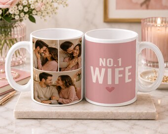 Personalised Photo Mug, No.1 Wife, 3 Photo Collage, 11oz Ceramic