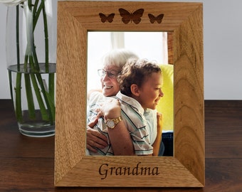 Engraved Grandma Wooden Photo Frame 4x6 5x7 Gifts Ideas & For Mother's Day Birthday Celebration Grandparent Christmas Family Butterfly