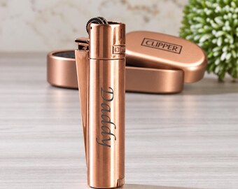 Personalised Rose Gold Clipper Lighter, Engraved Name, Gift Tin Included