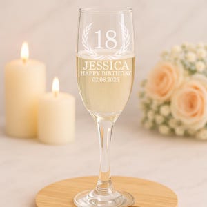 Personalised Birthday Crest Champagne Flute Glass Prosecco Gifts Ideas For Her Mum Womens Daughter 18th 21st 30th 40th 50th 60th 70th