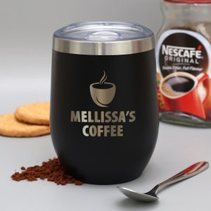 Personalised Coffee Motif Thermos Travel Cup Laser Engraved Gifts Ideas Presents For Mum Dad Birthday Christmas Mothers Fathers Day