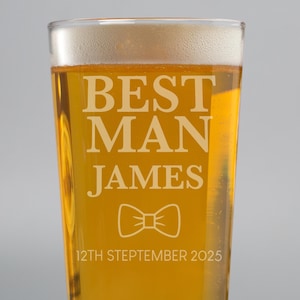 Pajarita personalizada, vaso de boda, pinta, cerveza, ideas de regalo, regalos para padrinos, acomodadores, padrinos de boda, padre de la novia, regalos de agradecimiento