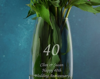 Personalised 40 Years Bullet Vase Gifts Ideas For Ruby Wedding Anniversary Couple Mum And Dad & 40th Birthday