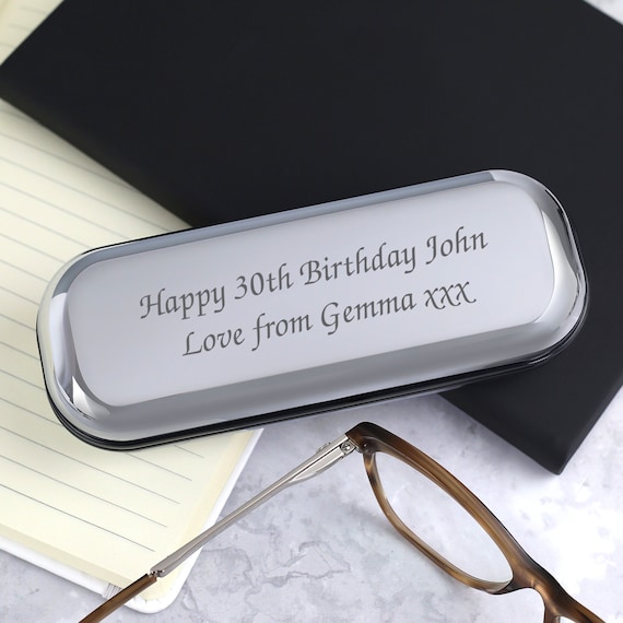 Personalised Glasses Case Hard Box Chrome Engraved Birthday 