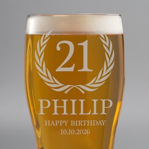 Personalised Birthday Crest Beer Tulip Pint Glass Gifts Ideas For 18th 21st 30th 40th Mens Dad Son Presents Laser Engraved