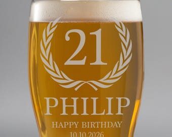 Ideas de regalos para hombres, papá e hijo con escudo de cumpleaños personalizado, cerveza, tulipán, pinta, vasos, grabados con láser.