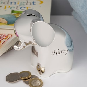Personalised Silver Elephant Money Box For Boys Christening New Baby Gifts Ideas Boxes Girls Presents Born Babies Keepsakes