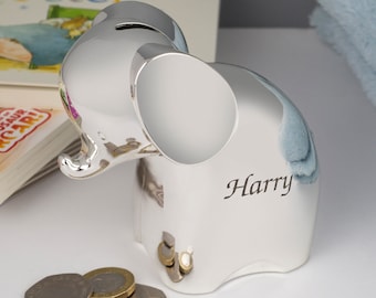 Personalised Silver Elephant Money Box For Boys Christening New Baby Gifts Ideas Boxes Girls Presents Born Babies Keepsakes