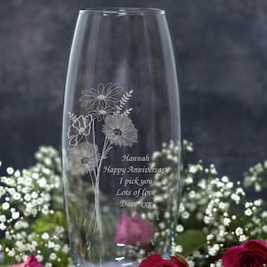 Personalised Bunch of Flowers Bullet Vase Vases 26cm Gifts Ideas For Her Womens Flowers Birthday Love Valentines Day Anniversary