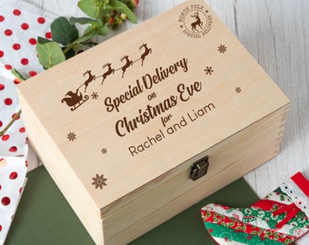 Personalised Wooden Christmas Eve Box Special Delivery Gifts Ideas For Xmas Hamper Crate Boys and Girls Childrens 1st First Keepsake