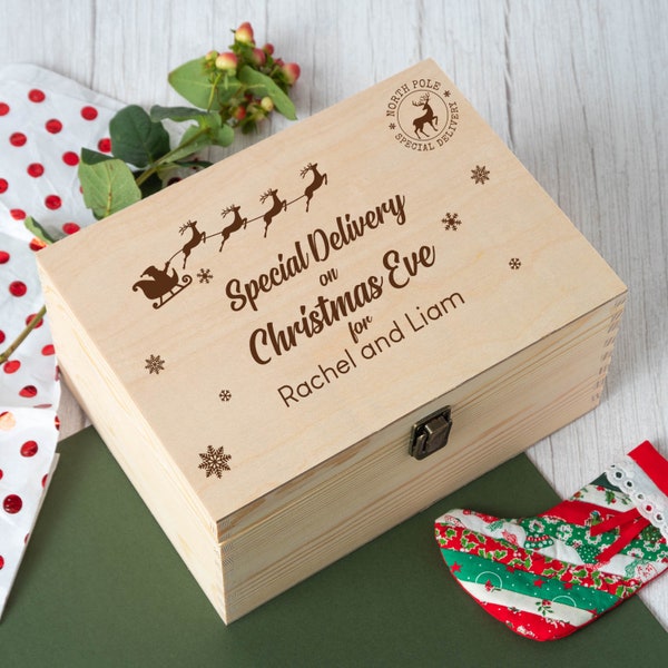 Personalised Wooden Christmas Eve Box Special Delivery Gifts Ideas For Xmas Hamper Crate Boys and Girls Childrens 1st First Keepsake