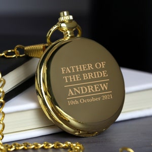 Personalizado grabado padre de la novia oro bolsillo fob ver regalos ideas regalos para los hombres Él bodas fichas gracias regalos