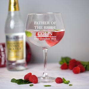Padre personalizado de la novia Gin Glass Glass Glasses Ideas para el aniversario del día de la boda Para ser compromiso Gracias Regalos Fichas Regalos