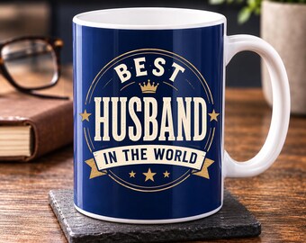 Personalised Best Husband Mug, Vintage Crest, Custom Message, 11oz Ceramic