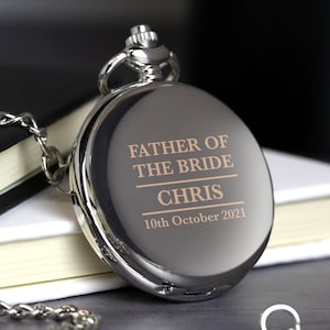 Personalised Engraved Father of the Bride Silver Pocket Fob Watch Gifts Ideas Presents For Men Him Weddings Tokens Thank You Presents