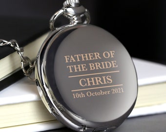 Personalised Engraved Father of the Bride Silver Pocket Fob Watch Gifts Ideas Presents For Men Him Weddings Tokens Thank You Presents