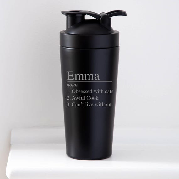 Personalised Name Definition Protein Shaker Bottle Gym Gift Engraved 740ml Stainless Steel Metal Shaker Ball Included Workout Fitness Gift