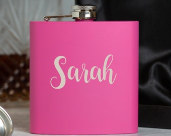 Personalised Pink Hip Flask 6oz Engraved Any Name Gift For Her Women Girls Stainless Steel Birthday Wedding Favour Bridesmaid Custom