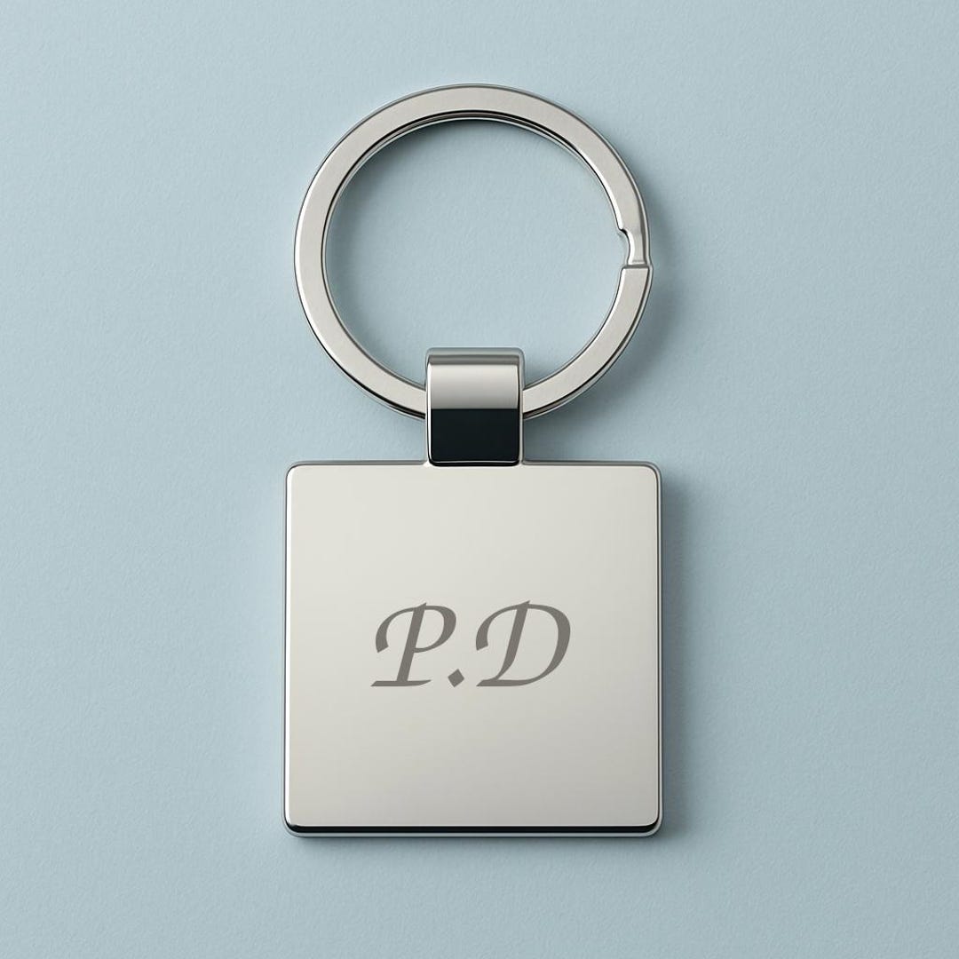 Square Keyring Personalised Initials Square Silver Keyring Laser Engraved Custom Text ...