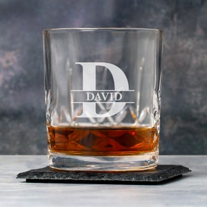 Personalised Engraved Initial & Name Crystal Panel Tumbler Whisky Glass Gifts Ideas Presents For Mens Dad Him Christmas Birthday Fathers Day