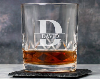 Initiale et nom personnalisés gravés sur panneau en cristal verre à whisky Idées cadeaux cadeaux pour homme papa lui Noël anniversaire fête des pères