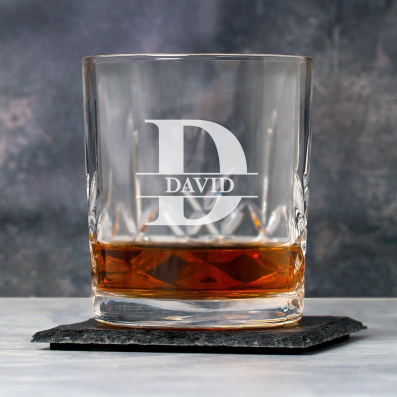 Personalised Engraved Initial & Name Crystal Panel Tumbler Whisky Glass Gifts Ideas Presents For Mens Dad Him Christmas Birthday Fathers Day image 1