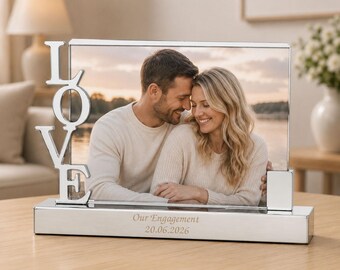 Personalised LOVE Photo Frame, Silver Plated, Engraved Date, 4x6 Photo