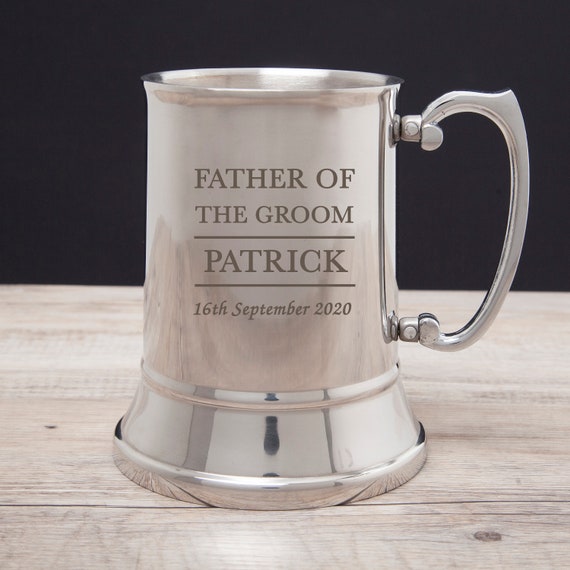 Personalised Wedding Gift Stainless Steel tankard Best Man Usher Father etc