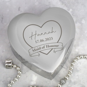 Caja de baratija de corazón personalizada para regalos de dama de honor Bodas Favores Ideas Regalos Fichas de agradecimiento por ayudar a nuestro día especial