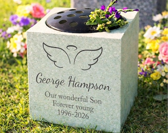 Personalised Angel Wings Memorial Flower Vase, Engraved Name, Outdoor