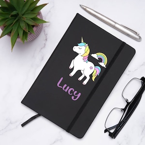 Libreta personalizada con nombre de unicornio impresa, ideas de regalo, impresión UV, cuaderno rayado A5, diario organizado, cubierta suave y duradera, para niñas, niños, escuela