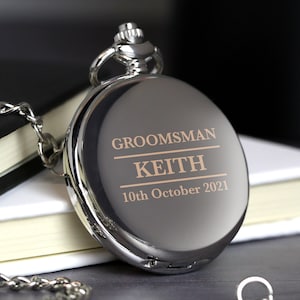 Grabado personalizado Groomsman Silver Pocket Fob Watch Regalos Ideas Presenta Para Hombres Él Bodas Tokens Gracias Regalos
