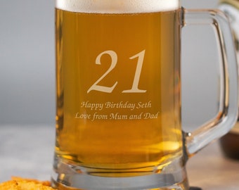 Personalised Birthday Age Glass Pint Stern Tankard Gifts Ideas Presents For Birthday 18th 21st 30th 40th Mens Him Dad Son
