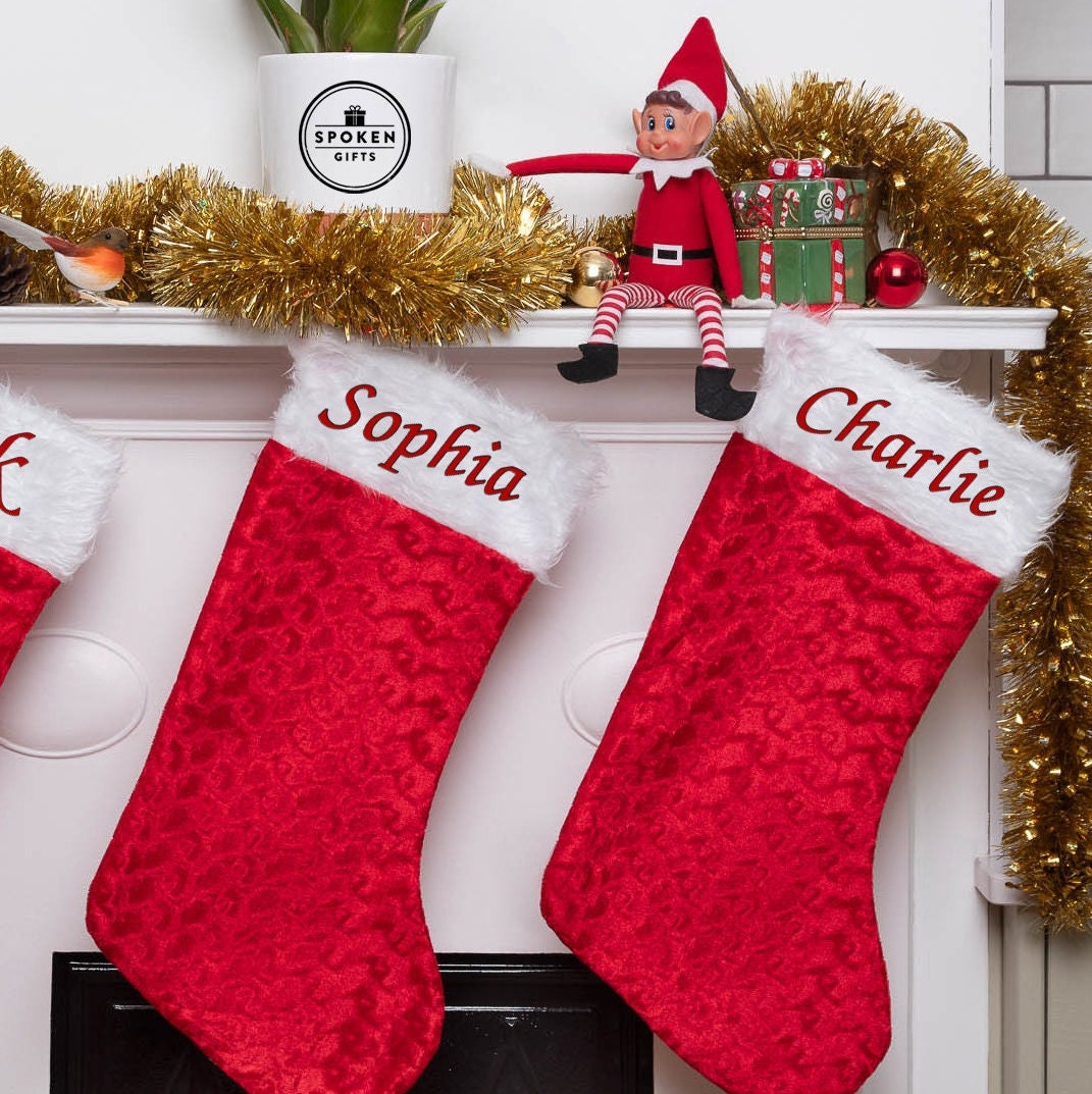 Personalised Embroidered Christmas Stocking Large 50CM Long Deluxe Velvet Custom Name Xmas Gifts Ideas Presents For Mum Dad Kids Children