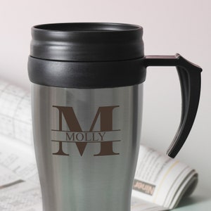 Personalised Stainless Steel Initial And Name Coffee Travel Mug Thermal Thermos Tea Drinker Mother Fathers Day Christmas Gifts Presents