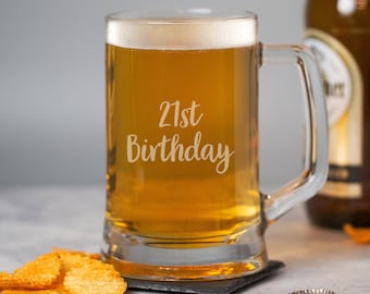 Personalised 21st Birthday Pint Glass Tankard Laser Engraved Gift For Him Her Dad Son Mum Daughter Beer Lover Custom Any Message