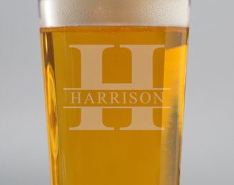 Personalised Initial and Name Pint Glass Gifts Ideas For Birthday Christmas Fathers Day Dad Uncle Son Mens Him Beer Lager