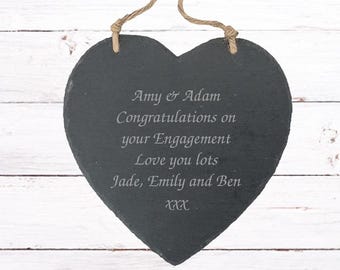 Personalised Hanging Slate Heart Engraved Any Message Custom Text Gift For Home Memorial Wedding Birthday Anniversary Keepsake
