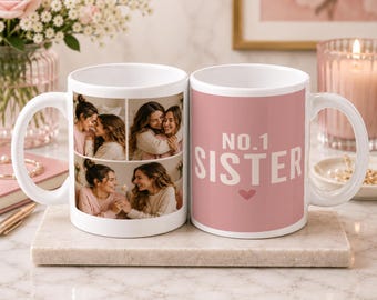 Personalised Photo Mug, No.1 Sister, 3 Photo Collage, 11oz Ceramic
