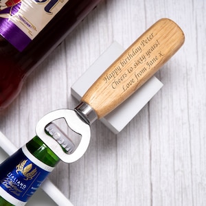 Personalised Any Message Bottle Opener Wooden Handle Gifts Ideas For Birthday Christmas Fathers Day Mens Dad Womens Mum