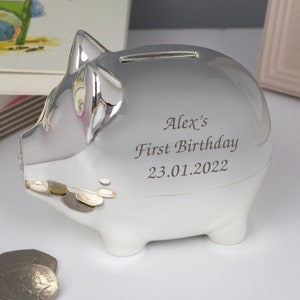 Personalised Silver Pig Piggy Money Box For Boys Christening New Baby Gifts Ideas Boxes Girls Presents Born Babies Keepsakes 画像 5