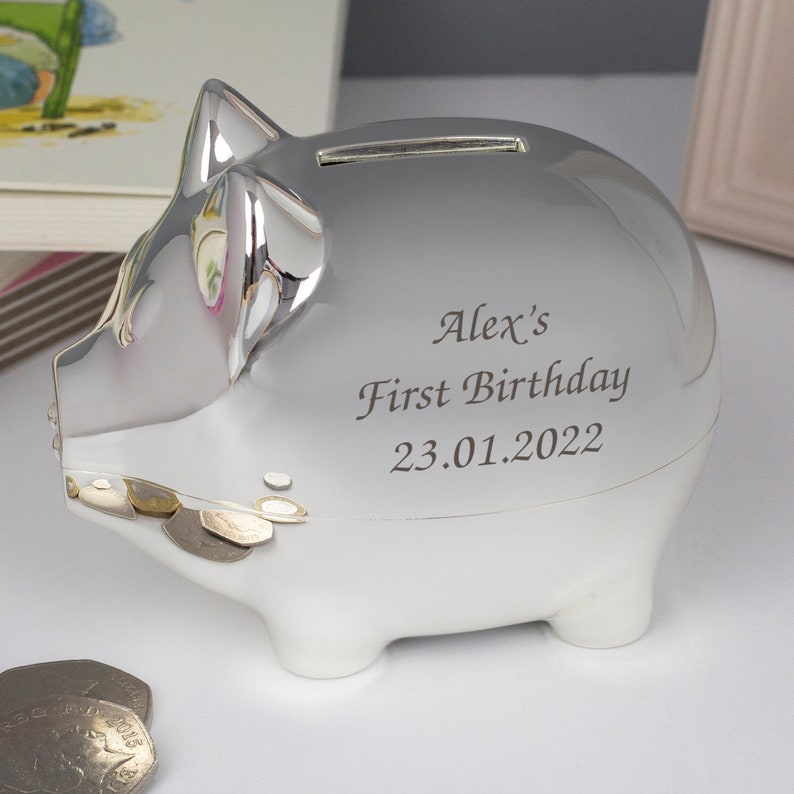 Personalised Silver Pig Piggy Money Box For Boys Christening New Baby Gifts Ideas Boxes Girls Presents Born Babies Keepsakes 画像 5