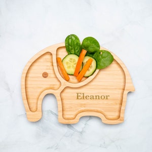 Personalised Elephant Tiny Dining Suction Plate Boys Girls Childrens Kids Babies New Born Gifts Ideas Presents Wooden Bamboo