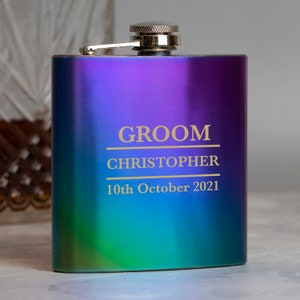 Personalised 6oz Rainbow Groom Wedding Hip Flask Engraved Gift Box Men For Day Special Thank You Gifts Ideas Favours Mens