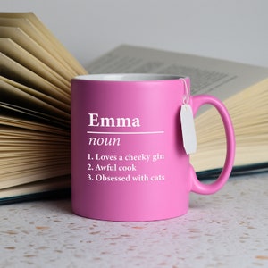 Définition du nom personnalisé Mug en satin gris gravé au laser Idées cadeaux Cadeaux pour maman Papa Anniversaire Noël Fête des mères des pères image 6