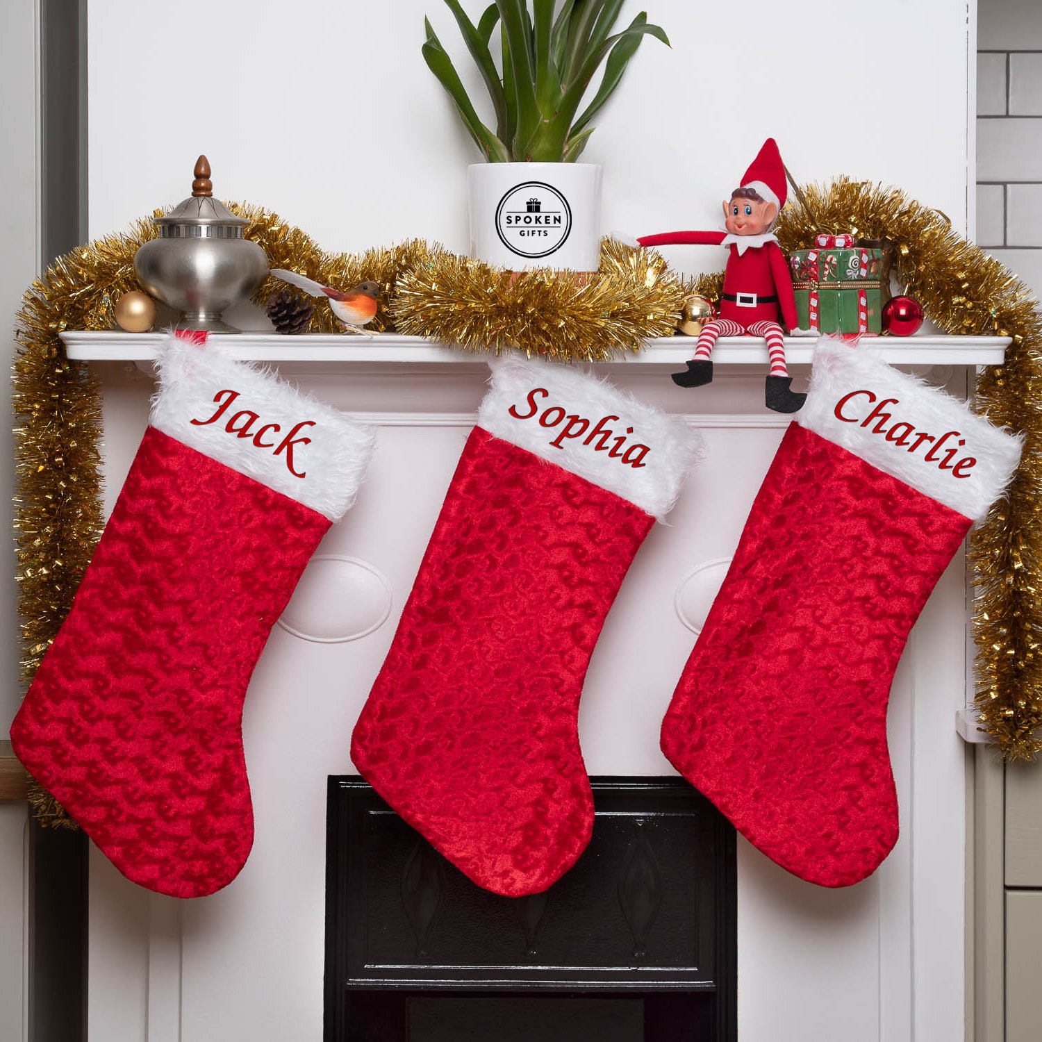Personalised Embroidered Christmas Stocking Large 50CM Long Deluxe Velvet Custom Name Xmas Gifts Ideas Presents For Mum Dad Kids Children