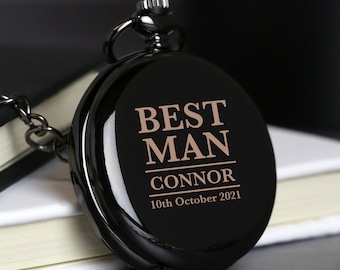 Personalised Engraved Best Man Black Pocket Fob Watch Gifts Ideas Presents For Men Him Weddings Tokens Thank You Presents