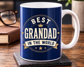Personalised Best Grandad Mug, Vintage Crest, Custom Message, 11oz Ceramic