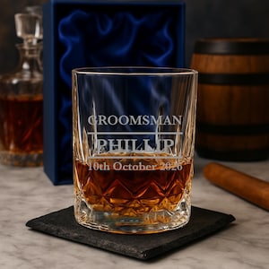 Vaso de cristal personalizado con panel para padrinos de boda, vaso de whisky para padrinos de boda, ideas de regalo, regalos para bodas, regalos de agradecimiento, fichas de regalo